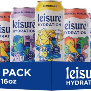 Leisure Hydration Non-Carbonated Electrolyte Refresher, Variety Pack - Low Sugar Nutrient Enhanced Water Beverage - Get The Best Hydration Packed w/ Magnesium & Ashwagandha For Mood & Stress Support, Non-GMO, 16 oz (12-Cans)